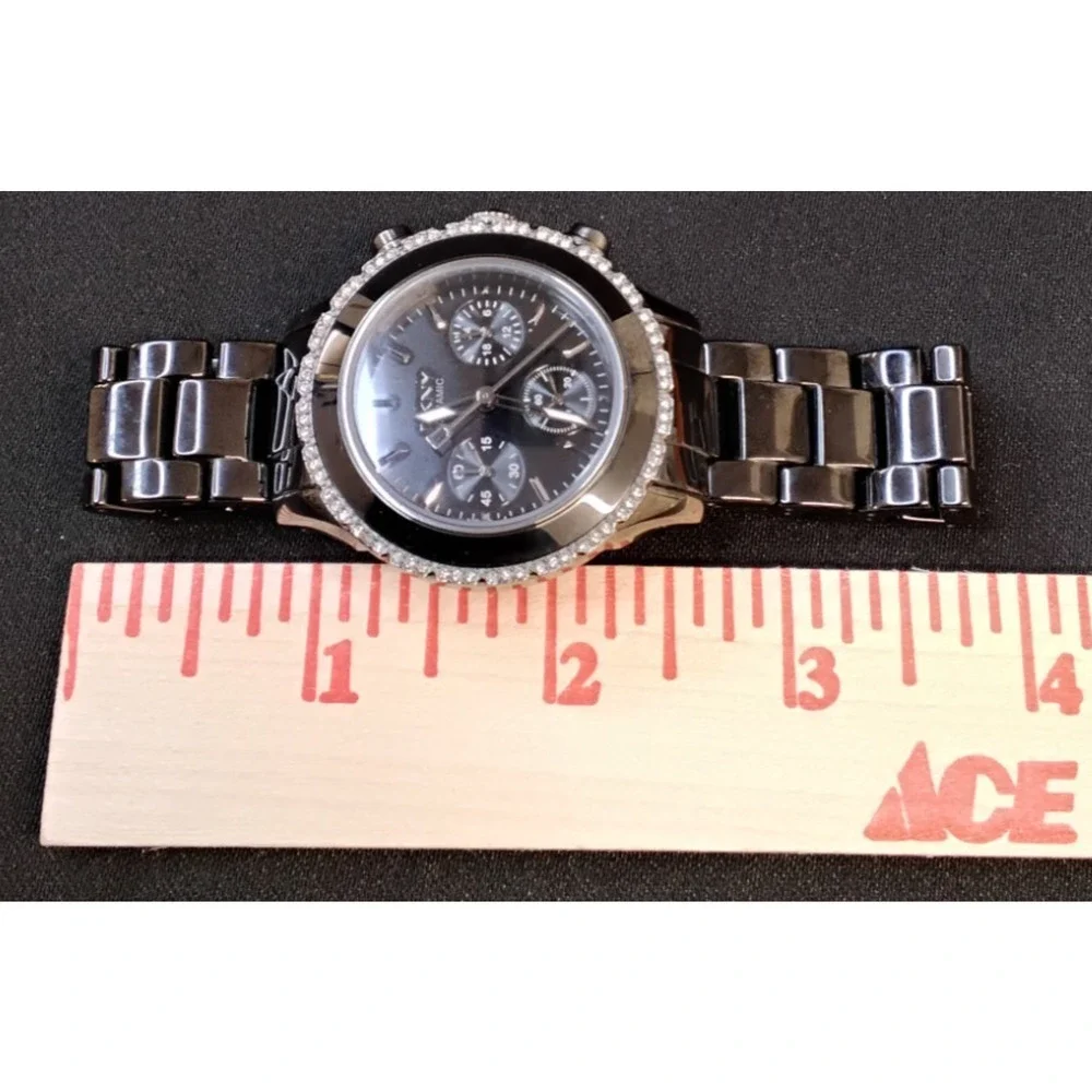 DKNY Men's Wrist Watch Ceramic and Stainless Steel Black w/ Crystals #Z5863